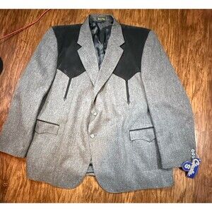 NWT Circle S Men’s Sport Coat 56 R Gray Black Suede Yoke Cowboy Western CC2976